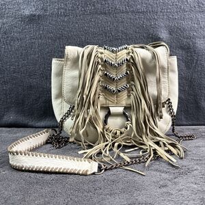 Sam Edelman Leather Fringe Small Donna Crossbody Bag White Metallic